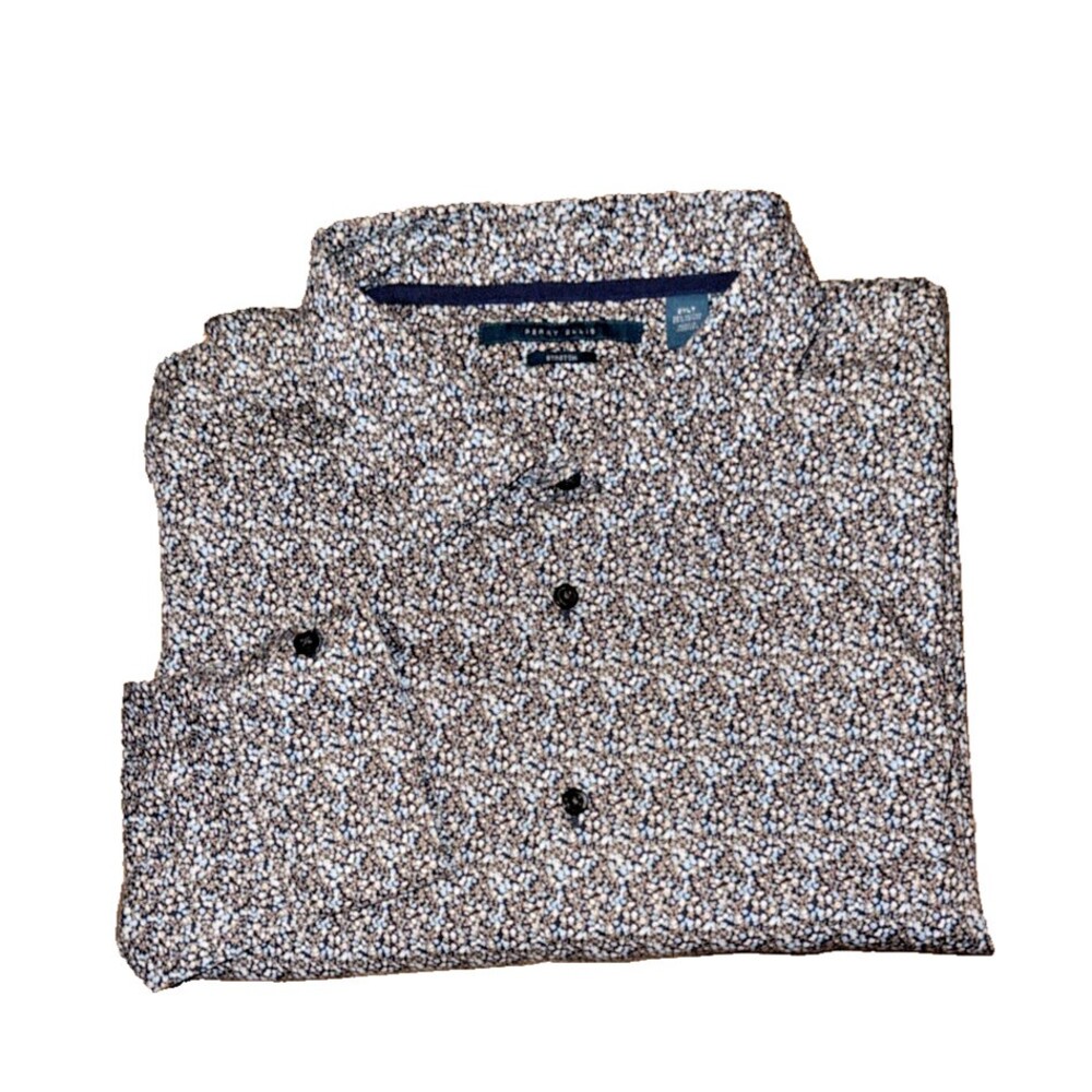 PERRY ELLIS Long Sleeved Casual Shirt Dot Print Men Sz 2XL/T big & Tall STRETCH